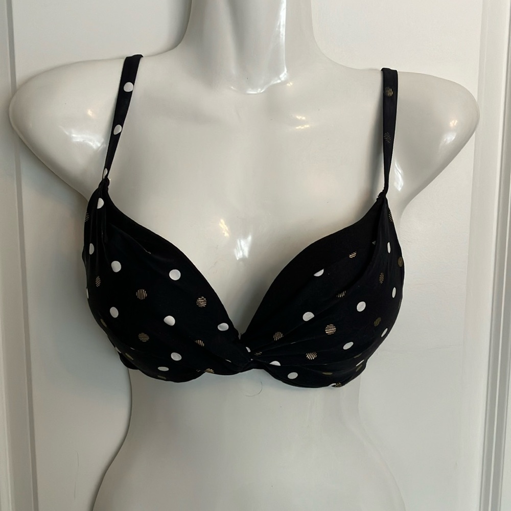 Captive by Christina black bikini top with gold and white polka dots